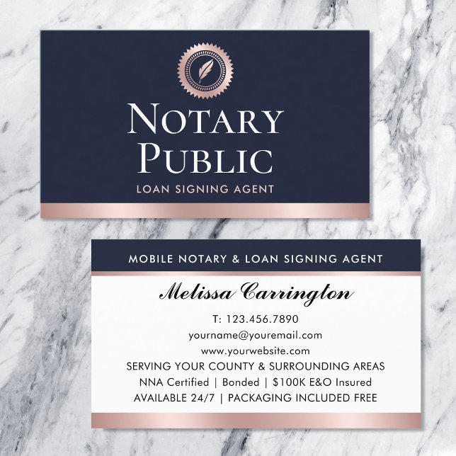 Elegant Notary Loan Signing Agent Ro Guld Blue Visitkort (Skapare uppladdad)