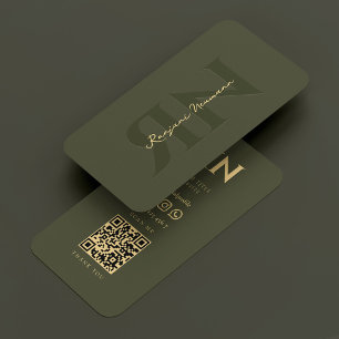 Elegant Notary Monogram Army Grönt Modern Visitkort