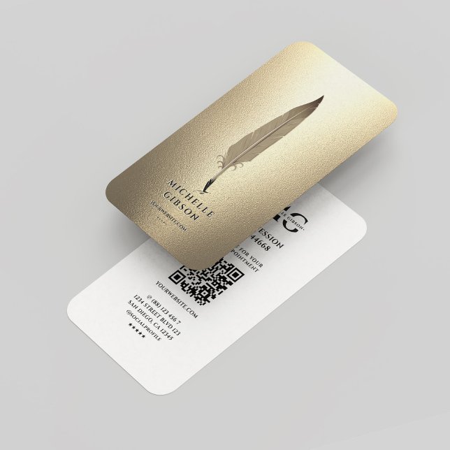 Elegant Notary Monogram Guld Quill Visitkort (Elegant Modern Notary Monogram Gold White Business Card
)
