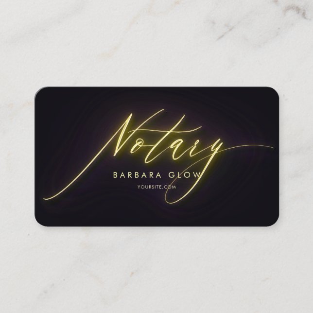 Elegant Notary Public Glowing Neon Guld Visitkort (Framsida)