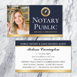Elegant Notary Public Photo Guld Mörk blått Visitkort