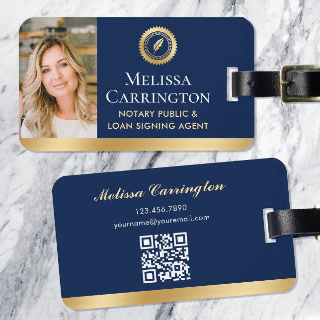 Elegant Notary Public Photo Guld Navy Blue Bagagebricka (Skapare uppladdad)