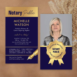 Elegant Notary Public Photo Navy & Guld Visitkort