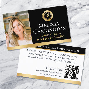 Elegant Notary Public Photo QR Code Guld Black Visitkort