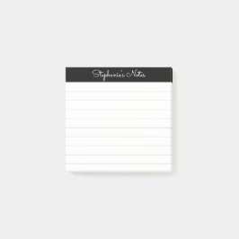 Elegant Notes Script Black Grey Lined Personalized Post-it Block