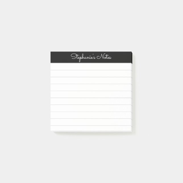 Elegant Notes Script Black Grey Lined Personalized Post-it Block (Framsida)