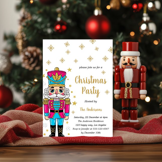 Elegant Nötknäppare Julfest | Guldglitter  Inbjudningar (Skapare uppladdad)