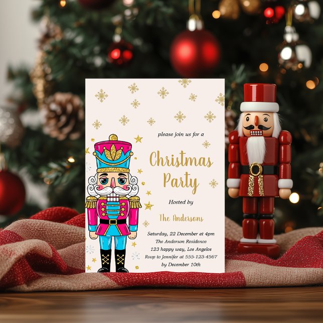 Elegant Nötknäppare Julfest | Guldglitter  Inbjudningar (Skapare uppladdad)