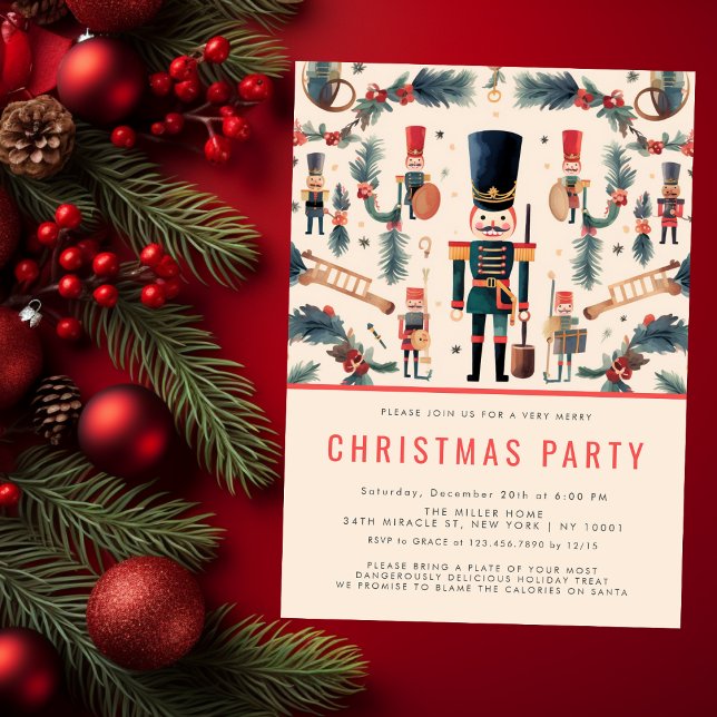 Elegant nötknäppare Modern julfest Inbjudningar (Elegant Nutcracker Modern Christmas Party Invitation)