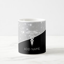 Elegant Nurse Doktor Caduceus Faux Silver Glitter Kaffemugg