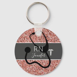 Elegant Nurse RN Caduceus Ro Guld Personlig Nyckelring