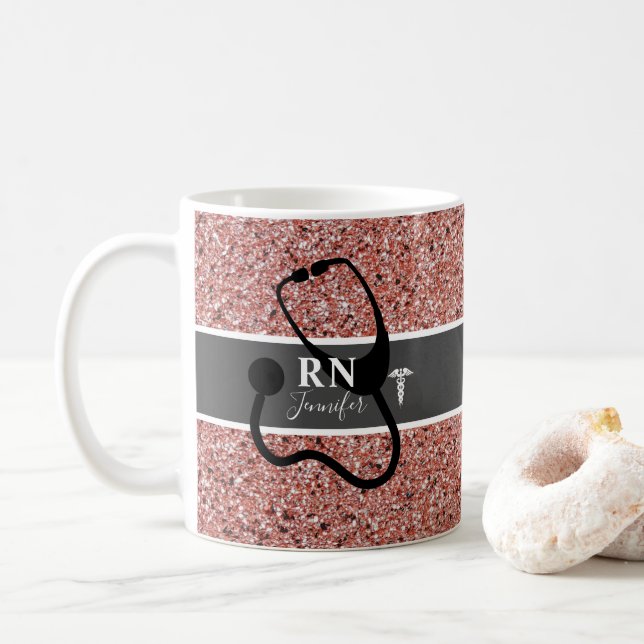 Elegant Nurse RN Ro Guld Glitter Personlig Kaffemugg (Med munk)