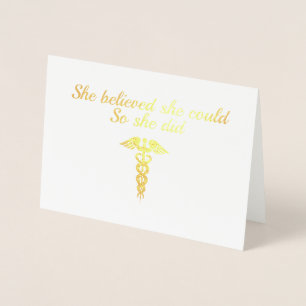Elegant Nurse Student Student Guld Caduceus Namn Folierat Kort