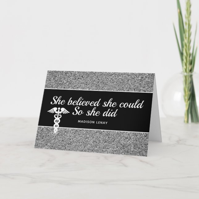 Elegant Nurse Student Studenten Silver Glitter Kort (Framsida)
