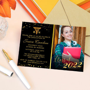 Elegant Nurse Studenten Golden Glitter med foto Inbjudningar