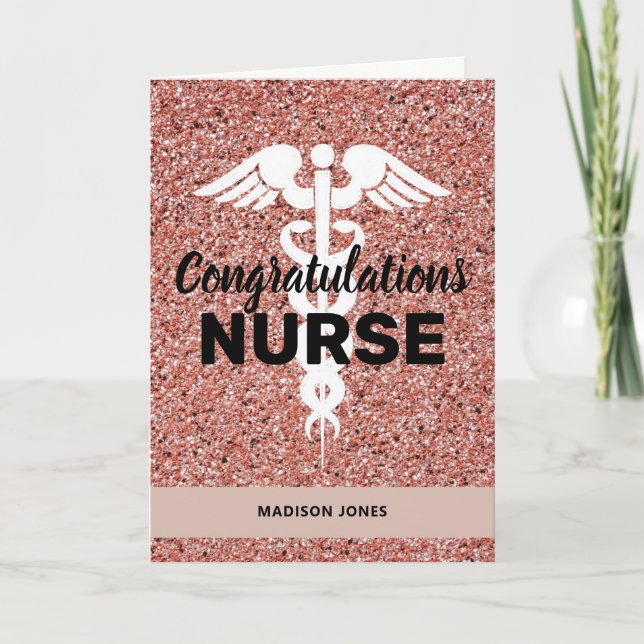 Elegant Nurse Studenten Rosa Glitter Personlig Kort (Framsida)