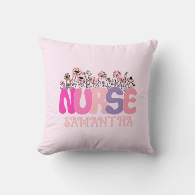 Elegant "Nurse" Typografi med kraftig Blommigt Kudde (Framsida)