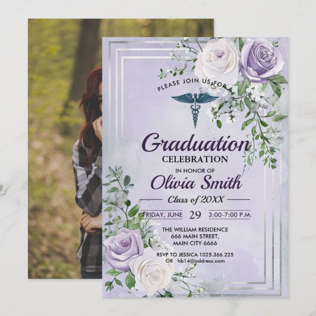 Elegant Nursing Graduation Invitation Photo | RN B Inbjudningar (Fram/baksida)