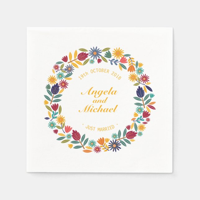 Elegant Ny gifta Blommigt Bröllop | Napkin Pappersservett (Framsidan)