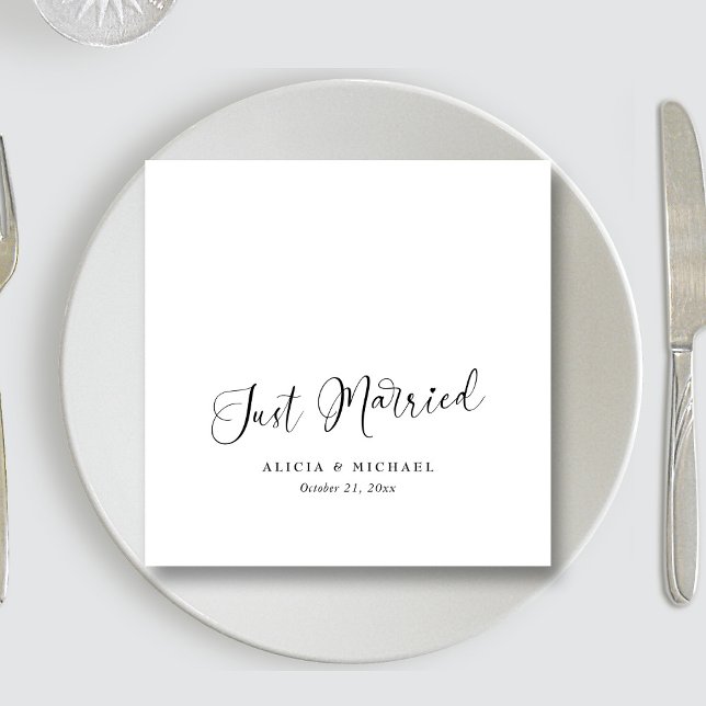 Elegant "Ny gifta" Heart - Vita Bröllop Pappersservett ( Elegant 'Just Married' Heart - White Wedding Napkins)