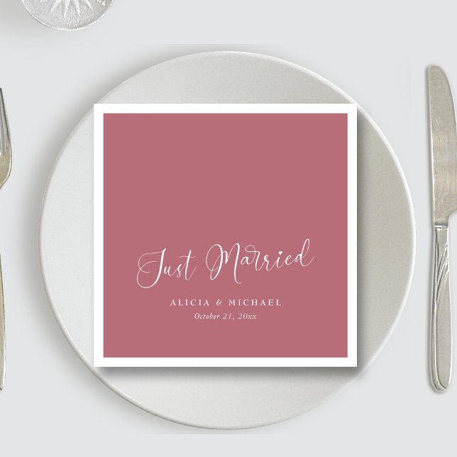 Elegant "Ny gifta"-hjärtat - Ro Guld Bröllop Pappersservett (Elegant 'Just Married' Heart - Rose Gold Wedding Napkins)