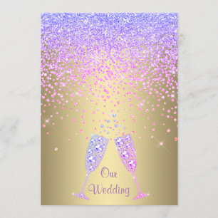 ELEGANT Ny kristalldiamant bröllop lilac Guld Inbjudningar