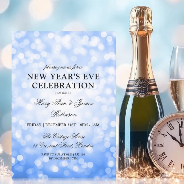 Elegant Nyårsafton Navy Blue Bokeh Ljus Inbjudningar (Elegant New Years Eve Navy Blue Bokeh Lights Invitation)
