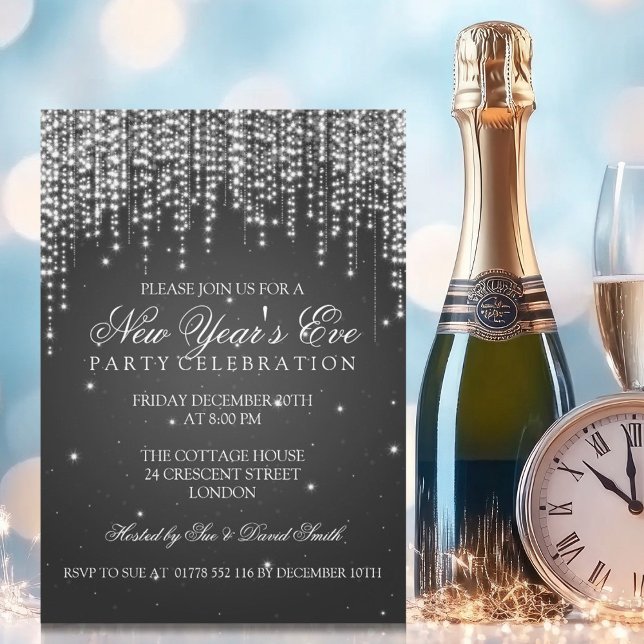 Elegant Nyårsafton Night Dazzle Black Inbjudningar (Elegant New Years Eve Night Dazzle Black Invitation)