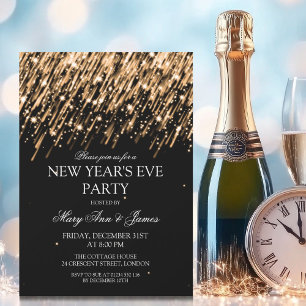 Elegant Nyårsafton Party Guld Stars & Sparkles Inbjudningar