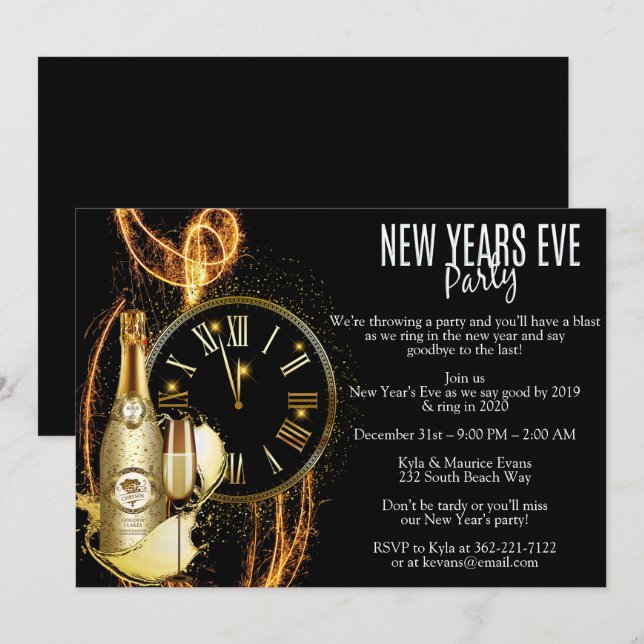 Elegant Nyårsafton Party Inbjudningar (Fram/baksida)