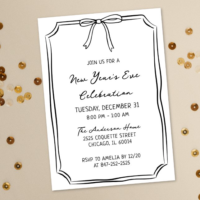Elegant Nyårsafton Party Svarta och vita bladet Inbjudningar (Skapare uppladdad)