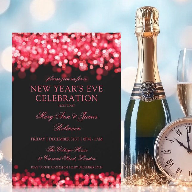 Elegant Nyårsafton Red Shimmering Ljus Inbjudningar (Elegant New Years Eve Red Shimmering Lights Invitation)