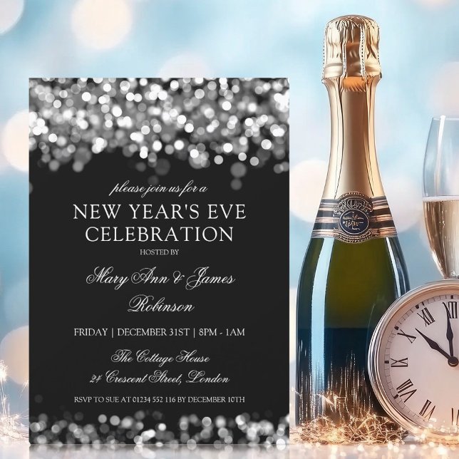 Elegant Nyårsafton Silver Shimmering Ljus Inbjudningar (Elegant New Years Eve Silver Shimmering Lights Invitation)