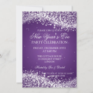 Elegant Nyårsafton Sparkling Wave Lila Inbjudningar