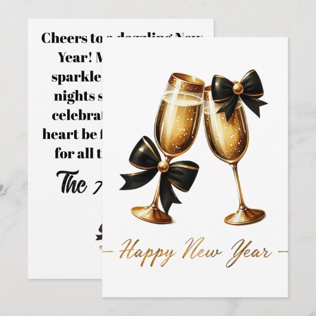 Elegant nyårsdesign med champagneglas julkort (Fram/baksida)