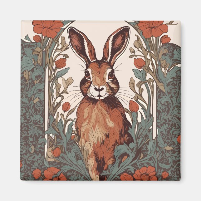 Elegant Nyfiken Hare William Morris Inspired Magnet (Framsidan)