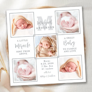 Elegant Nyfödd Baby Personlig 5 Fotofödelse Meddelande