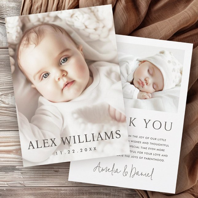 Elegant nyfödd bebis-meddelande - tack för fototac (Elegant new baby announcement photo thank you card)
