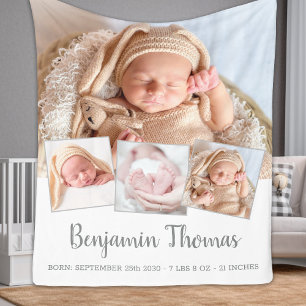 Elegant Nyfödd bebis Personlig 4 Fotokollage Fleecefilt