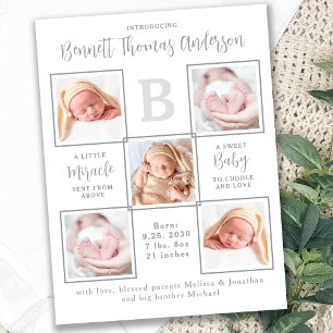 Elegant Nyfödd bebis Unik 5 Fotokollage Birgage Meddelande Vykort