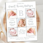 Elegant Nyfödd bebis Unik 5-meddelande om fosterfö Vykort<br><div class="desc">Meddela nyfödd bebis till vänner och familj med den här eleganten, roligten moderna och unika födelseattest för fotosamlingar. Anpassa med 5 av dina foton och anpassa dig med inledande mongram, namn, födelsestatus. Idén: "Ett litet Miracle sänt ovanifrån, ett sött Baby till Cuddle och kärlek". COPYRIGHT © 2020 Judy Burrows, Black...</div>