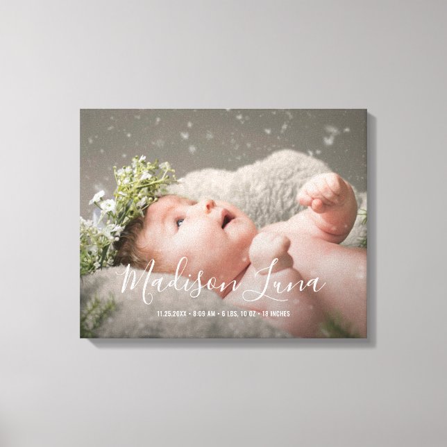 Elegant Nyfödd Flicka Nursery Birth Photo Canvastryck (Framsida)