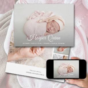 Elegant Nyfött foto Collage Birth Meddelande