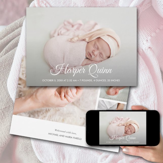 Elegant Nyfött foto Collage Birth Meddelande (Skapare uppladdad)