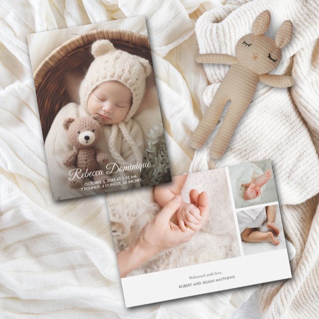 Elegant Nyfött foto Collage Birth Meddelande (Elegant newborn multiple photo collage birth announcements PRINTED & INSTANT DOWNLOAD)