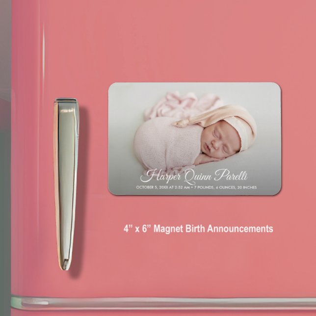 Elegant Nyfött foto-födelsemeddelande Magnet (4" x 6" magnet birth announcements (3" x 4" in our collection.))