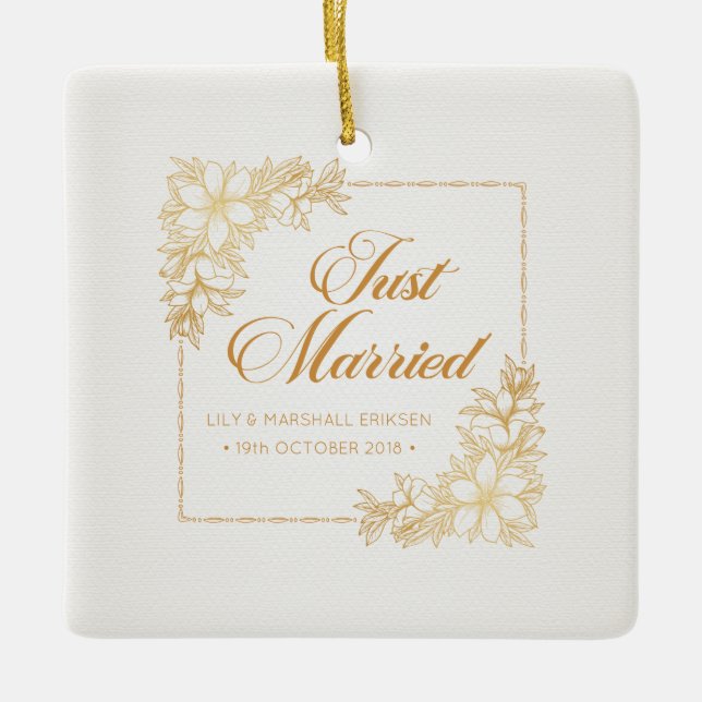 Elegant Nygift Bröllop | Keramisk Ornament (Framsida)