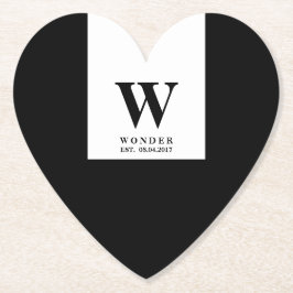Elegant nygift monogram | Svart bröllop Underlägg Papper