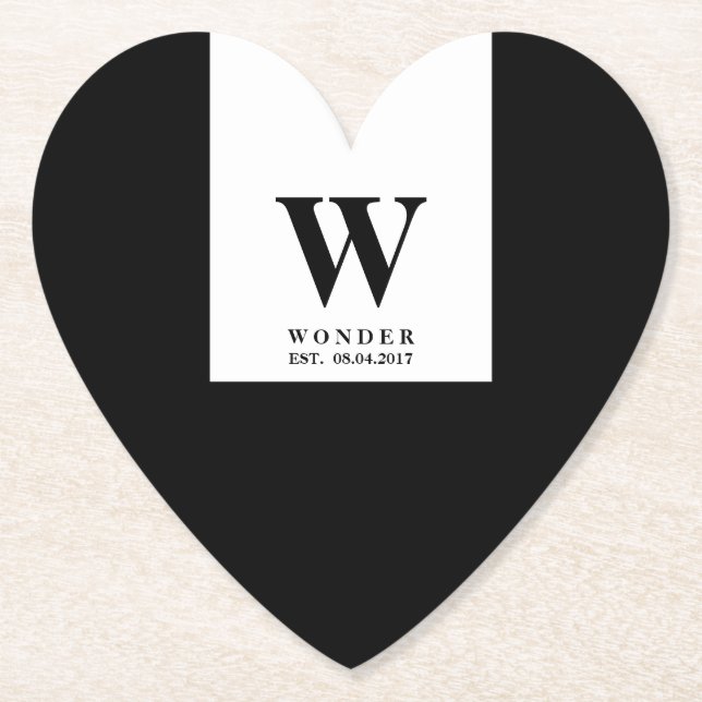 Elegant nygift monogram | Svart bröllop Underlägg Papper (Framsida)