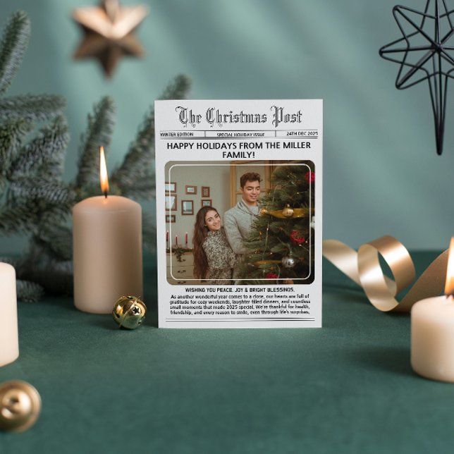 Elegant nyhetsbrev Modern fotokollage jul Julkort (newspaper elegant year in review black and white classic vintage unique classic fun modern)